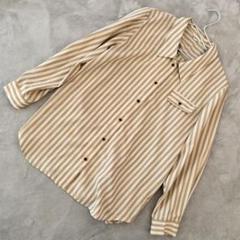 HI-SUNPERLE ストライプシャツ 長袖 ベージュ 昭和レトロ