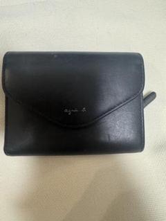 agnis b. ブラックレザー三つ折り財布