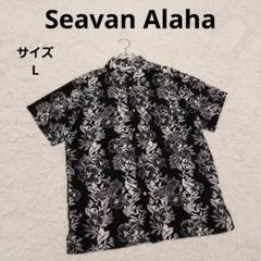 Seavan Alaha 花柄半袖アロハシャツ L 黒 カジュアル ポケット