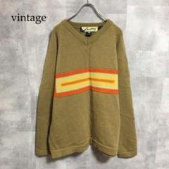 vintage Vネック デザイン ウール ニット セーター