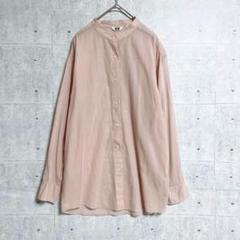 【ユニクロ】UNIQLO シアーバンドカラーシャツ (L) 長袖 透け感 ピンクのサムネイル