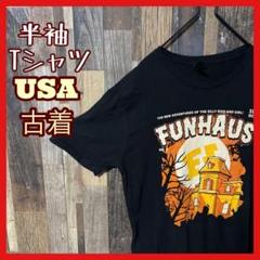 ブラック メンズ L ハロウィン プリント USA古着 90s 半袖 Tシャツ