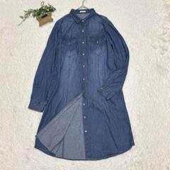 GU【L】シャツワンピース デニム 長袖 カジュアル 体型カバー 綿100%