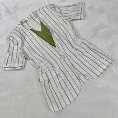 銀座マギー ジャケット ストライプ ホワイト 半袖 シングルボタン ポケット付き