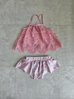 ピンク レース花柄　水着 80cm