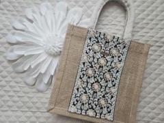 【38】インド刺繍リボンジュートバッグ