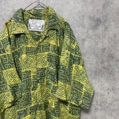 90S vintage 半袖　柄シャツ　開襟　レーヨン　メンズL 古着　個性派