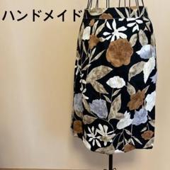 【ハンドメイド】花柄タイトスカート/黒/ブラック/大人デザイン