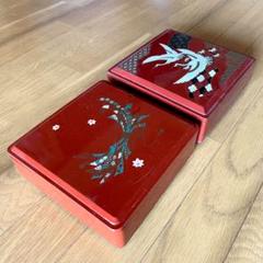 内祝咲耶 重箱二段 お重 じゅうばこ 朱 二羽鶴 紅葉 楓 もみじ