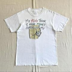 珍品　00s　USA製　パロディ　お尻　3Dドル紙幣　メッセージロゴ　白Tシャツ