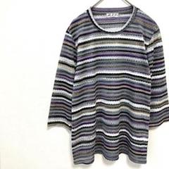 a120 R.P.C カットソー　七分袖　ボーダー　透け感　シースルー　綿混　紫