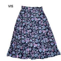 VIS ✨花柄ミモレ丈フレアスカート　ウエストゴム　ボタン　総柄　Mサイズ