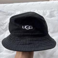 UGG ハット　黒　ロゴ付き　美品 UGG バケットハット レディース ファー 冬 深め バケハ ブランド