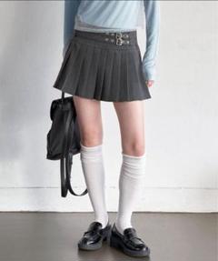 UNE MANSION ダブルベルトローライズウエストプリーツミニスカートL