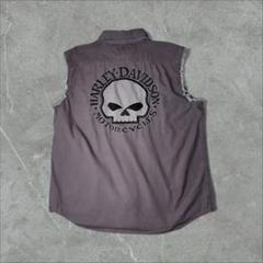HARLEY-DAVIDSON 刺繍 スカル カットオフ シャツベスト XL