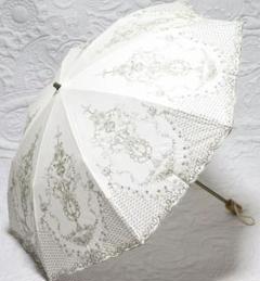 新品【晴雨兼用 折りたたみ傘 】麻混 繊細 高級感 豪華刺繍 雨傘 日傘 白