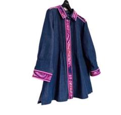大きめサイズ✨レオナール　チュニック　フラワー　トリム　コットン　洗える　紺色 trim_ofcrs_item2124374afa8911e