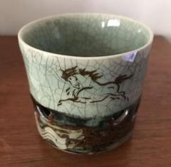 ♦明治時代 絶品 古相馬 大堀相馬焼 相馬駒焼 捻じり 酒器 骨董品 レア物 江戸時代末期～明治時代 相馬焼 相馬駒焼 大堀相馬焼 蛇褐釉