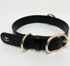 新品　Sサイズ　グッチ 首輪 インターロッキング GG レザー 黒×ゴールド　犬 f-high-c_ec-21388
