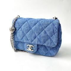 美品 CHANEL カメリア デニム ミニマトラッセ チェーン ショルダーバッグ