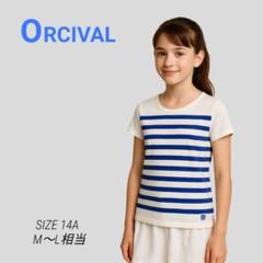 良品 オーシバル ワッペン刺繍ロゴ ボーダー Tシャツ 白青 14A フランス製