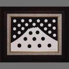 ●【雪のドット&白富士】○がんどうあつし肉筆絵画アクリルF4ブラウン額付冬富士山