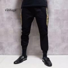 vintage ブラック サイドライン デザイン ジョガースウェットパンツ
