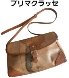 プリマクラッセ地図柄レザーショルダーbag美品usedオシャレ