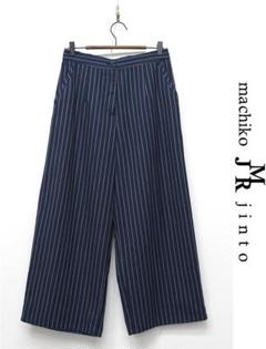 P390/machiko jinto ワイドパンツ ストライプ リネン混 L 紺