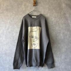 0147 GOATセーターニットグレーゆるだぼ刺繍アートおしゃれストリート