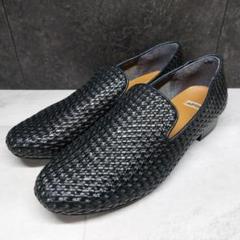 極美品 アポム メッシュ イントレチャート レザーシューズ 38 黒 APOM