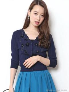 【新品タグ付き】定価1.7万　モール刺繍カーディガン　レース　ネイビー　サイズ2