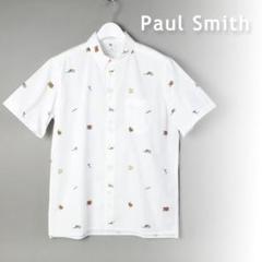 Paul SmithLIVE FASTER プリント半袖　ボタンダウンシャツ Sports Stripe Zebra” ワンポイント 半袖