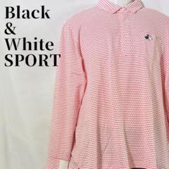 Black&White ゴルフポロシャツ L 赤白ジグザグ柄 日本製 長袖