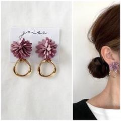 416 フラワー　ピンク　ゴールド　ひねり ピアス　イヤリング　ハンドメイド