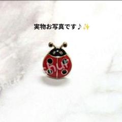 かわいい てんとう虫 エナメルの輝き ピンバッジ　親指サイズ　1個 ゴールド 赤