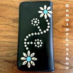【訳有格安品】Genuine Leather ターコイズスタッズウォレット本革