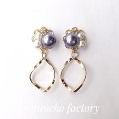 777》パールビジュー【パープル】ピアス/イヤリング ハンドメイド シンプル 紫