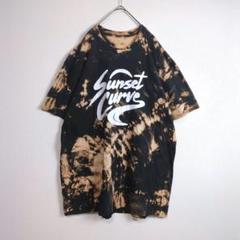 Tシャツ (XL相当) サンセットカーブ バンドT タイダイ柄 黒系 古着