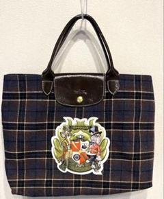 ロンシャン　プリアージュ　トートバッグ　犬　ワッペン　チェック　ウール ロンシャン☆限定 チェック 犬 ドッグ プリアージュ