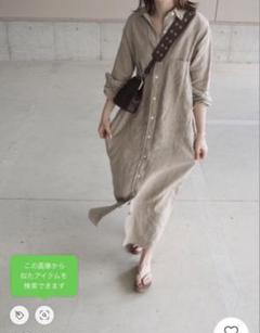 Plage セミフレア ドルマンスリーブ シャツワンピース リネン ベージュ Plage セミフレア ドルマンスリーブ シャツワンピース リネン