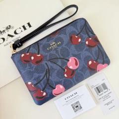 【お1人様1点限り】 コーチ COACH ポーチ財布 デニム コーナージップリストレット バッグ