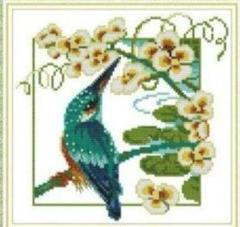 クロスステッチキット　図案印刷　花鳥