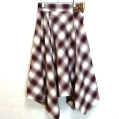 【ダブルフォーカス】アシンメトリーロングスカート/ L /チェック /あずき 白