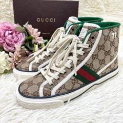 美品】GUCCI テニス ハイカットスニーカー 36 GG シェリーライン