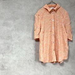 ニンフ　半袖シャツ　総柄　金ボタン　紫　白　Sサイズ　春夏　ショルダーギャザー