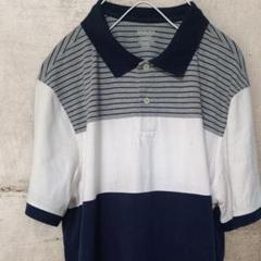 MERONA 古着 ボーダー ポロシャツ ネイビー ホワイト XL