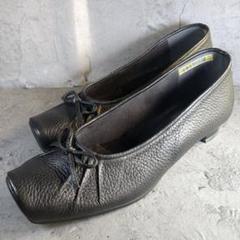 【ROMAN SHOES】 (22) リボン ブラック スクエアトゥ パンプス