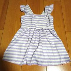 女の子　キッズ　子供　ワンピース水着　紫と白ストライプ　フリル付き　130cm