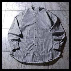 Papas 綿ブロード バンドカラー シャツ 長袖 格子柄 チェック 白 黒 L